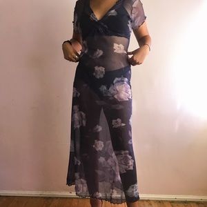 Aqua Blues Sheer Maxi Floral Dress